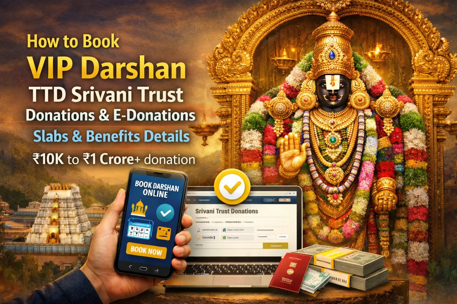 How to Book VIP Darshan TTD Srivani Trust Donations & E-Donations Slabs & Benefits Details - ₹10K to ₹1 Crore+ donation